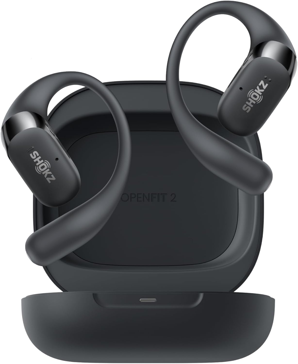 SHOKZ OpenFit 2 Casque à Oreilles Libres, écouteurs Bluetooth sans Fil avec Micro, écouteurs avec Crochet d’oreille et 48 Heures de Lecture, Charge Rapide, résistance IP55, Sac de Transport, Noir