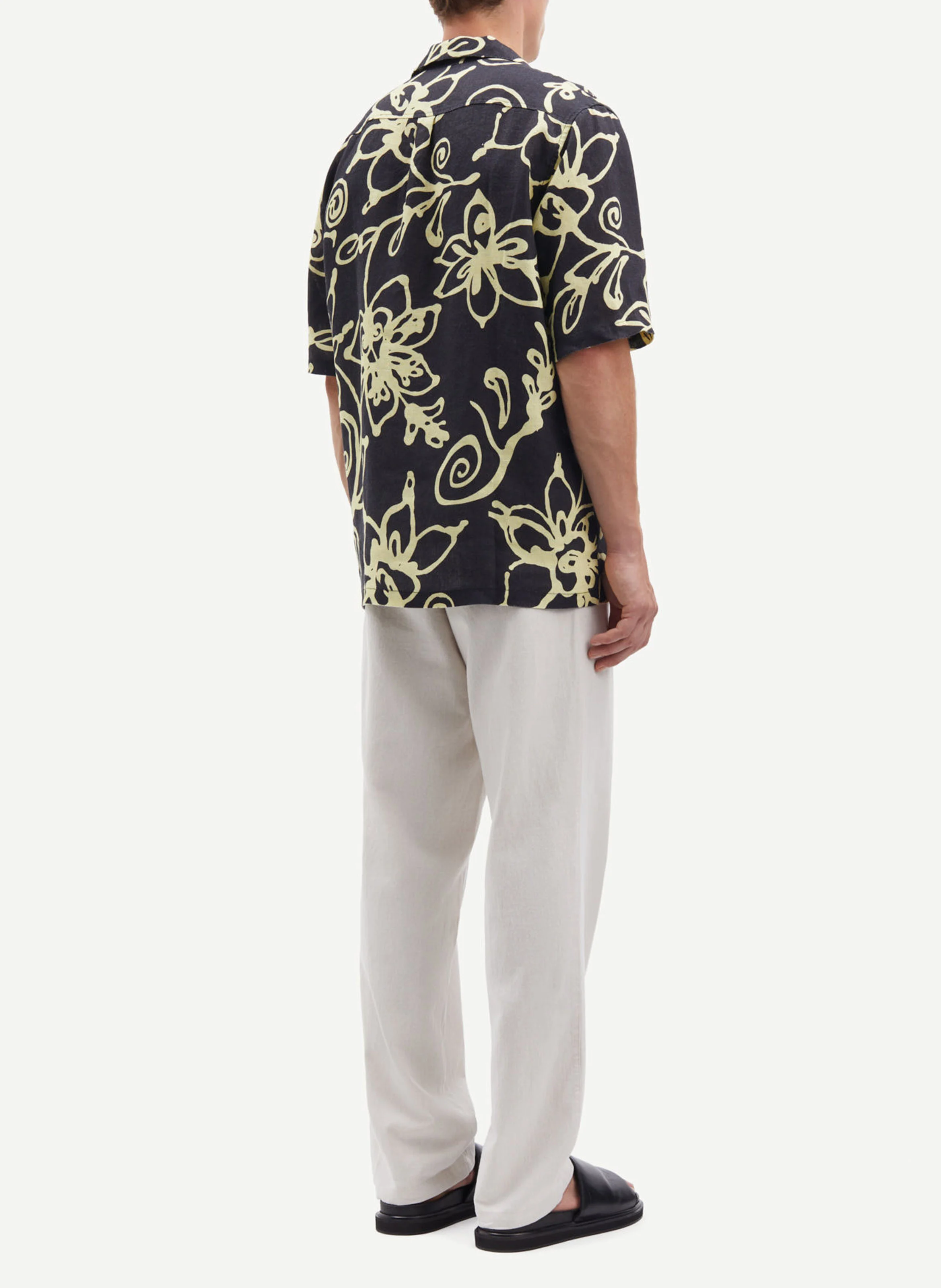 OSCAR - Chemise ample col à revers en lin imprimé | Noir