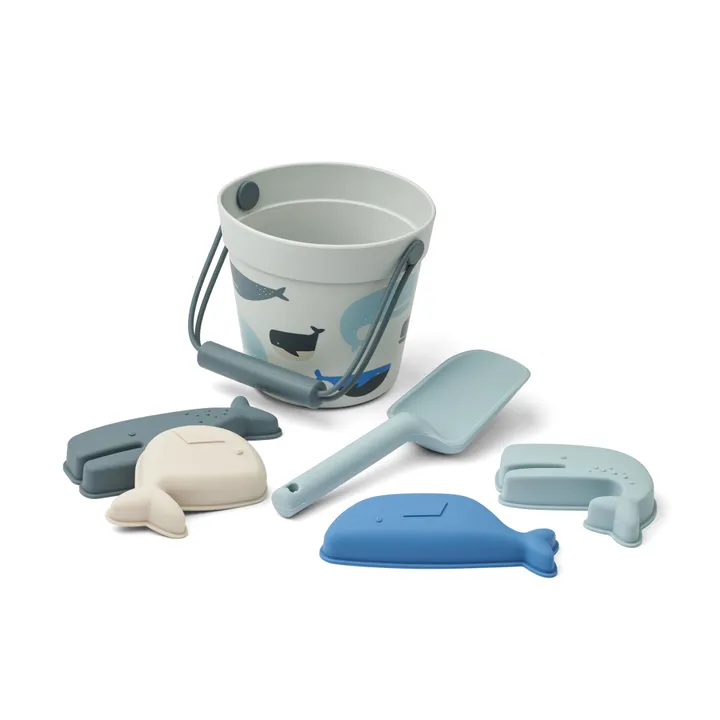 Liewood Seau de plage Dante et ses accessoires | Whales/Cloud blue