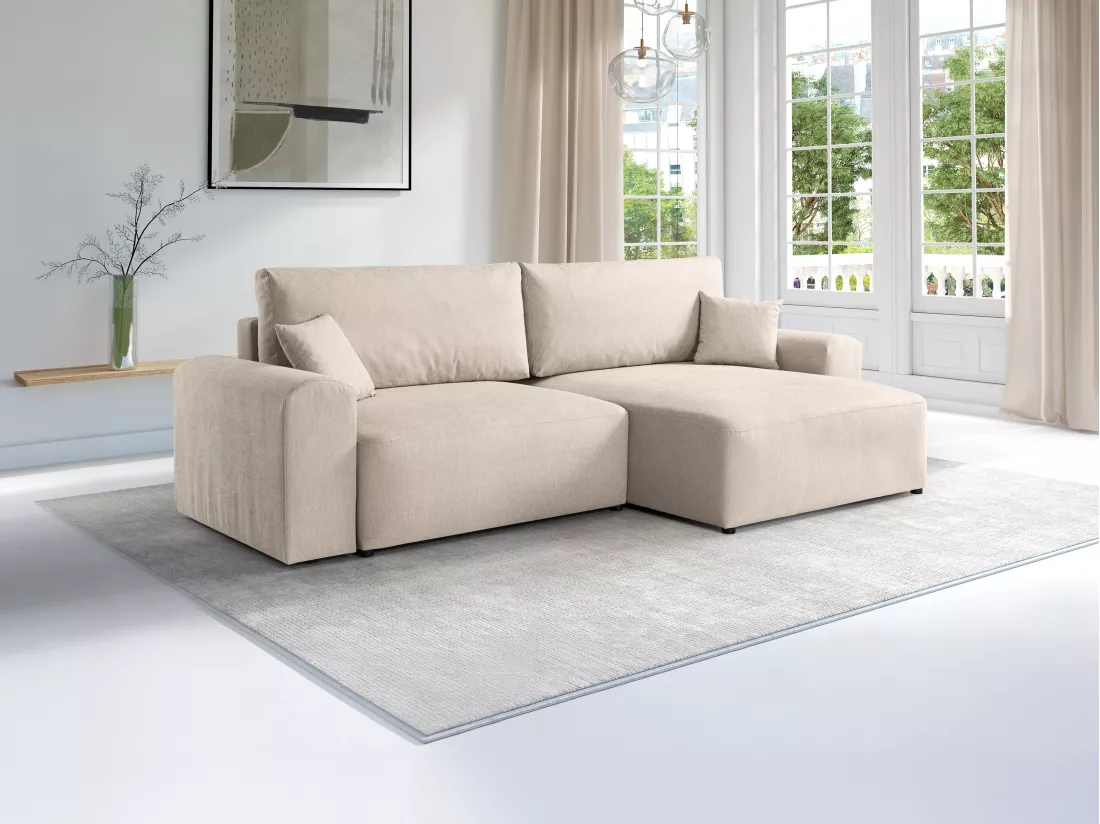 Canapé d'angle convertible et réversible en tissu beige ILANOR