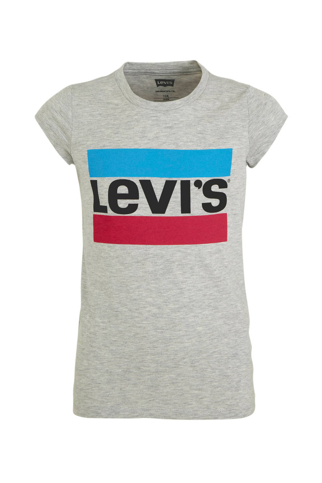 Levi's T-shirt met logo grijs melange/roze/blauw