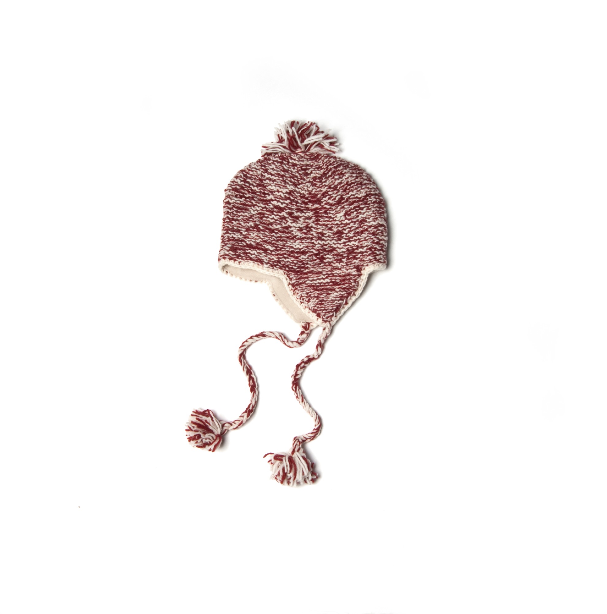 Handgestrickte Mütze mit Ohrenschutz, rot-weiß günstig bestellen