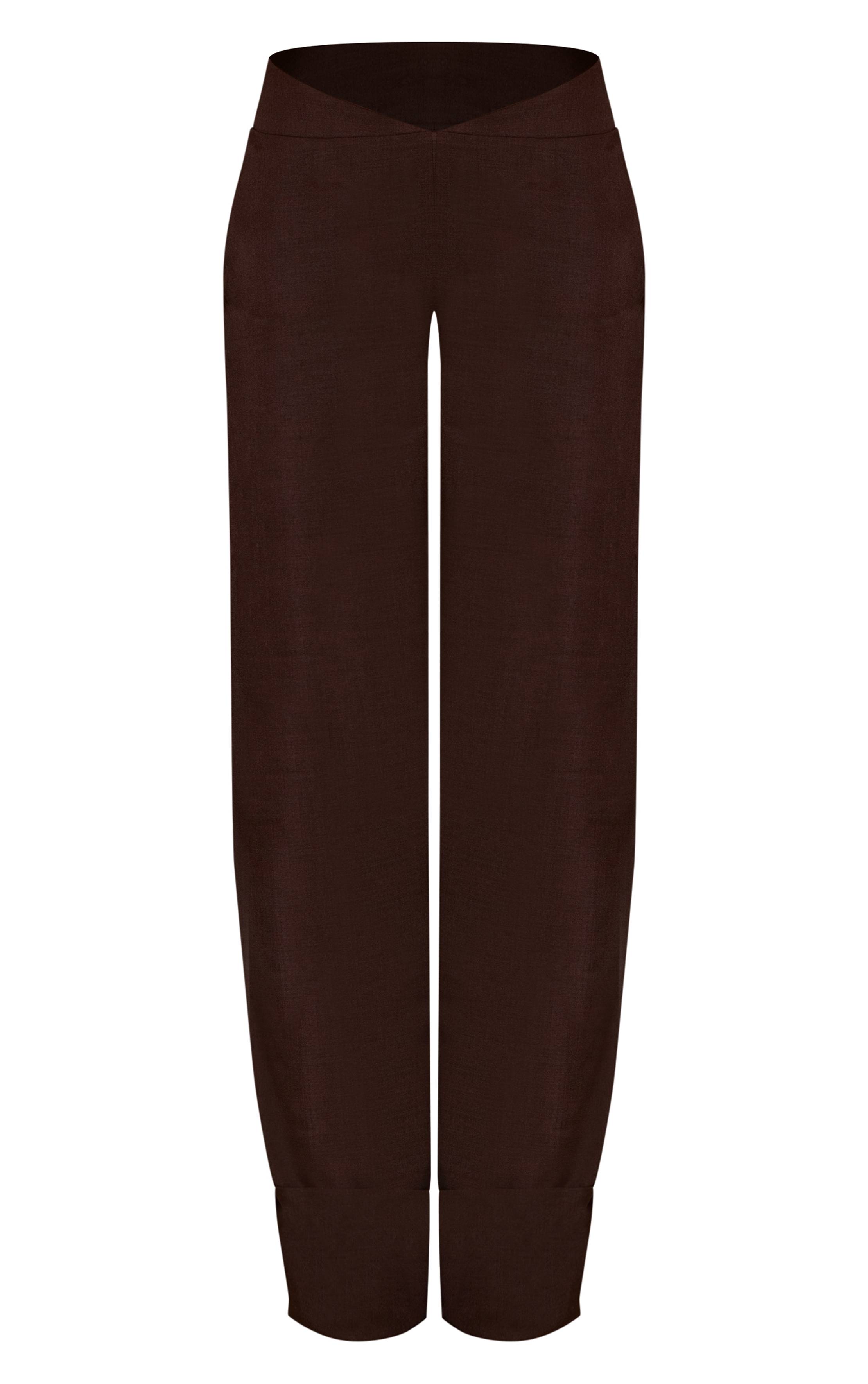 Marron Pantalon Tailleur Taille Basse Évasé
