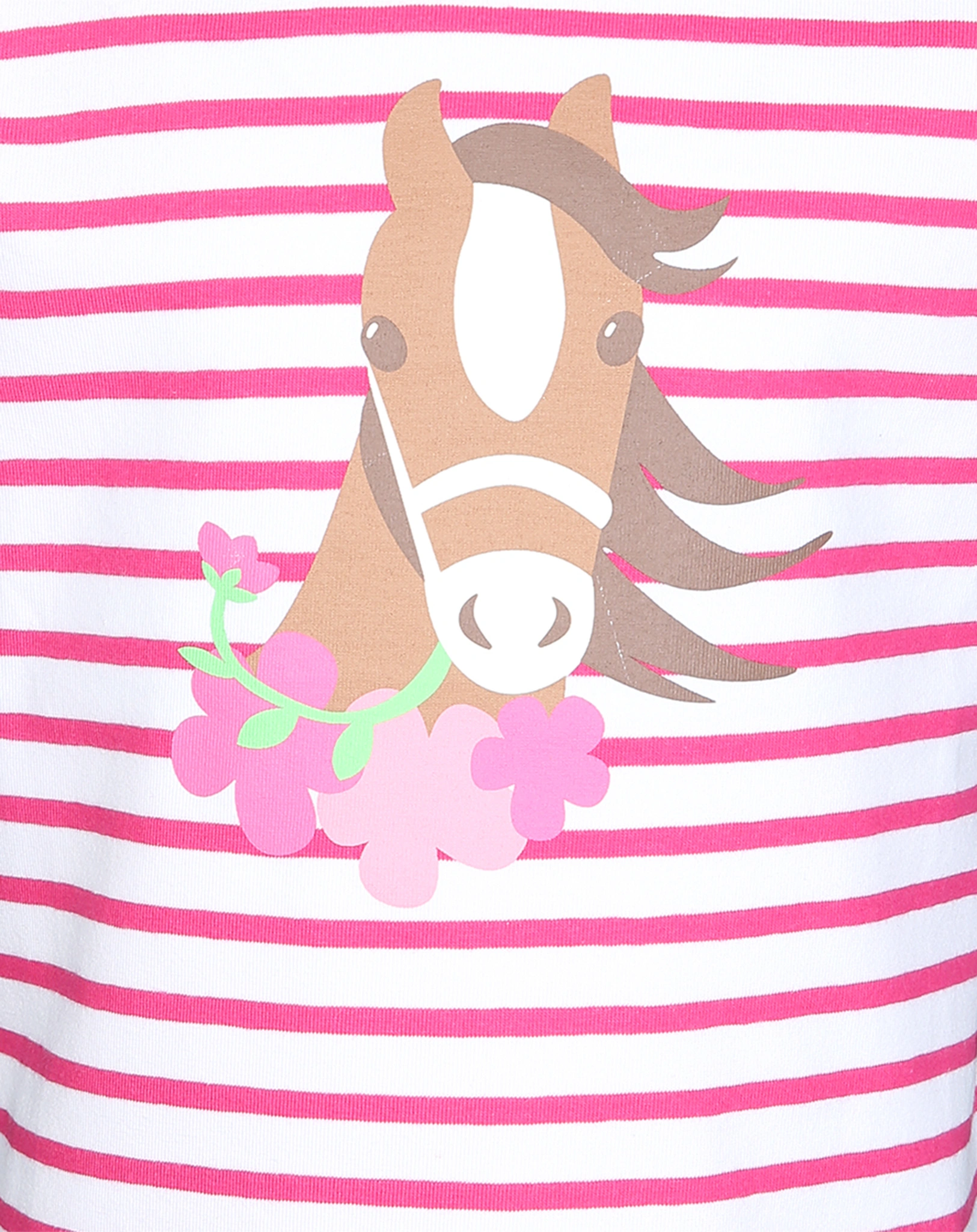 T-Shirt PFERD MIT BLUME gestreift in rosa/weiß
