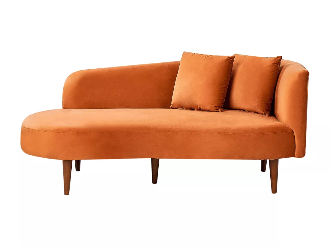 Chaise longue côté droit en velours orange CHAUMONT