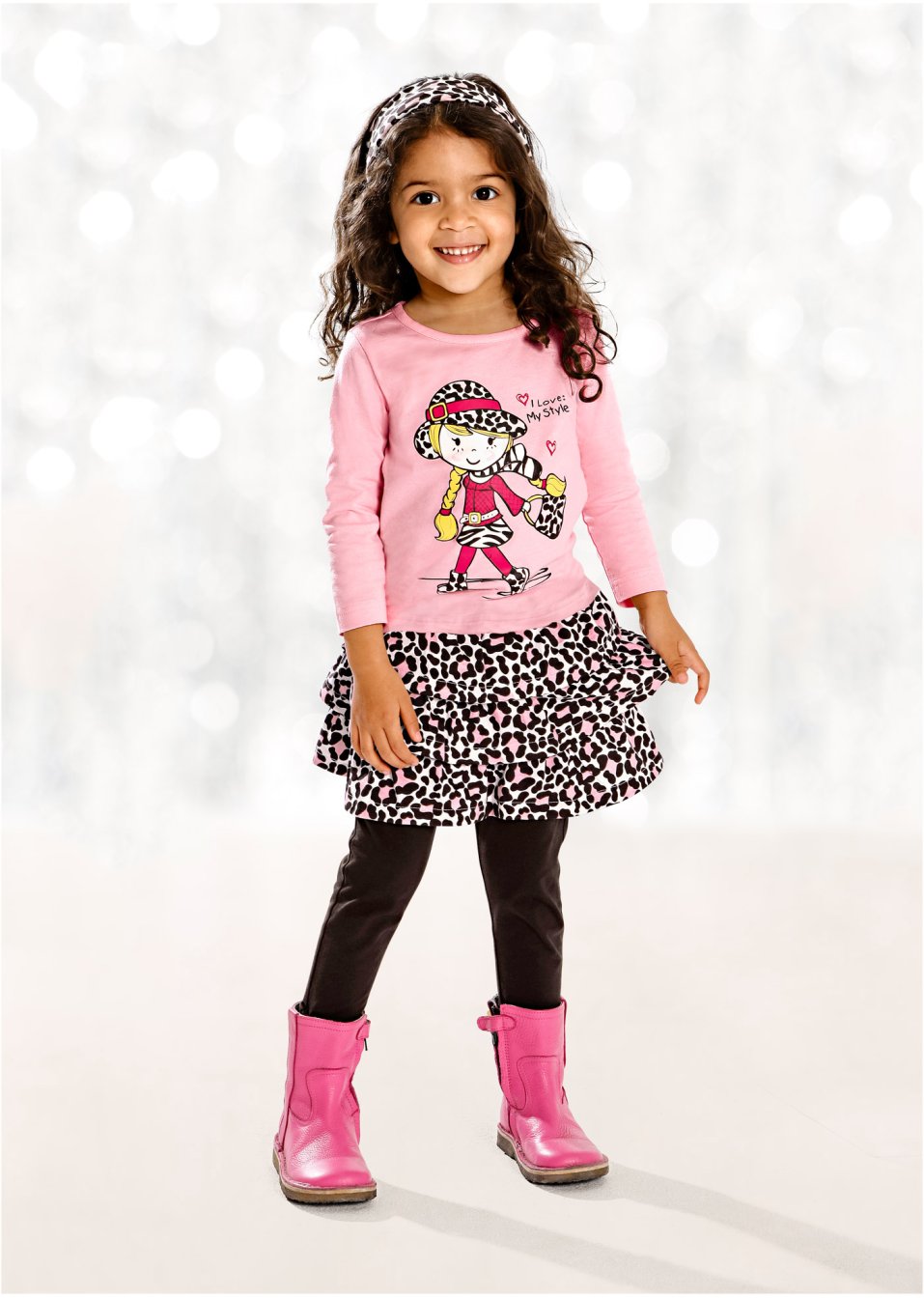 T-shirt, jupe, legging, bandeau fille (Ens. 4 pces.)