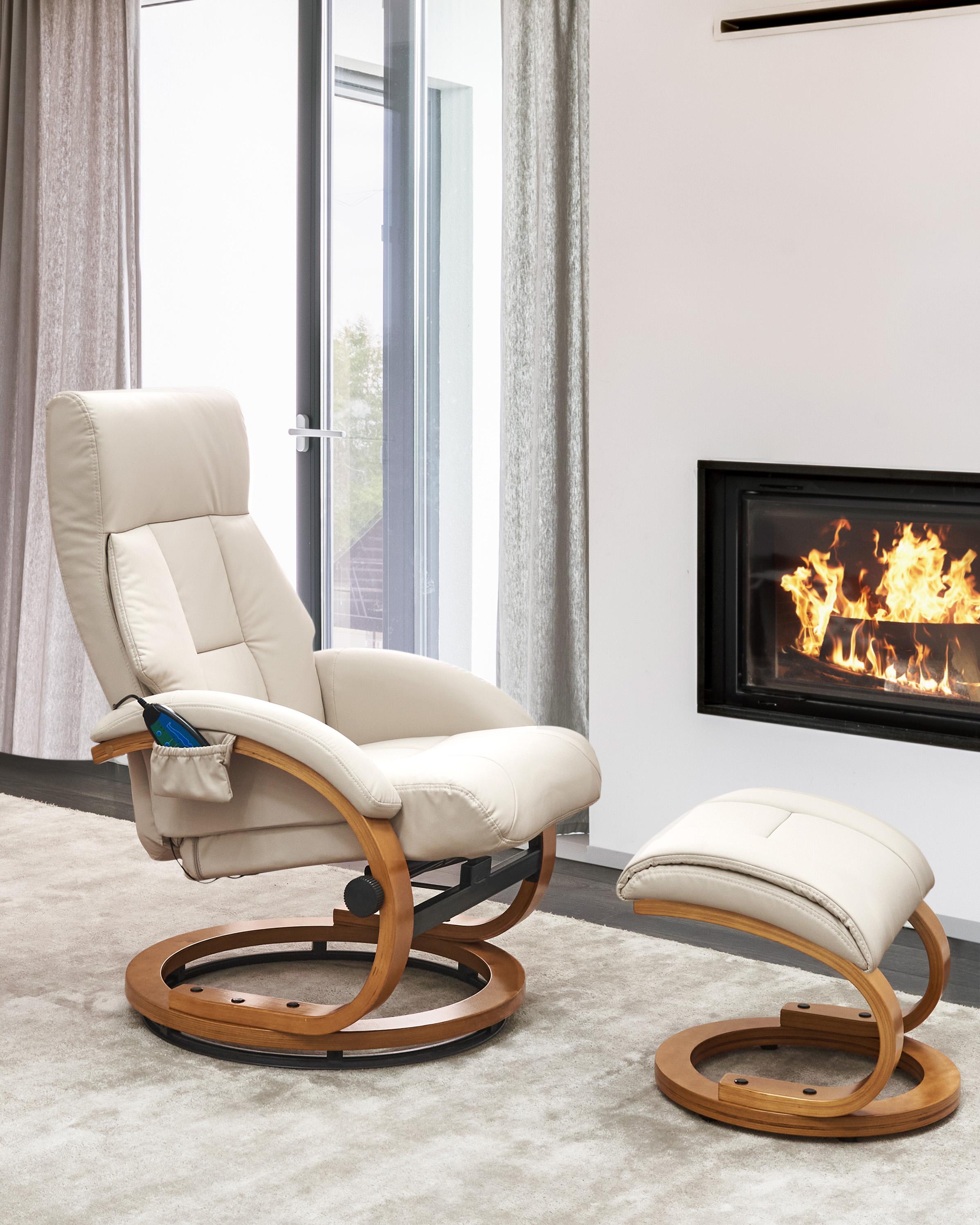 Massagestoel FORCE met voetenbank Kunstleer Lichtbeige