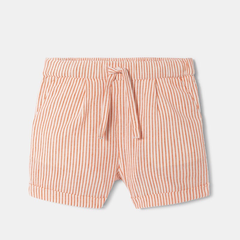 Short coton et lin rayé orange bébé fille Orange
