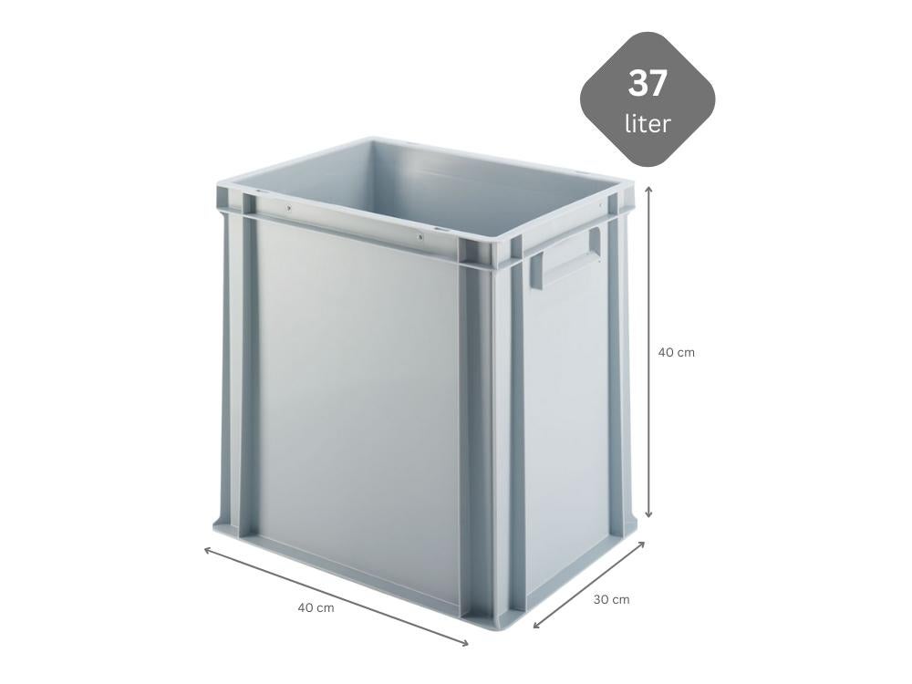 PROREGAL Eurobox met gesloten handgreep HxBxD 40 x 30 x 40 cm 37 liter Grijze Eurobox transportbox