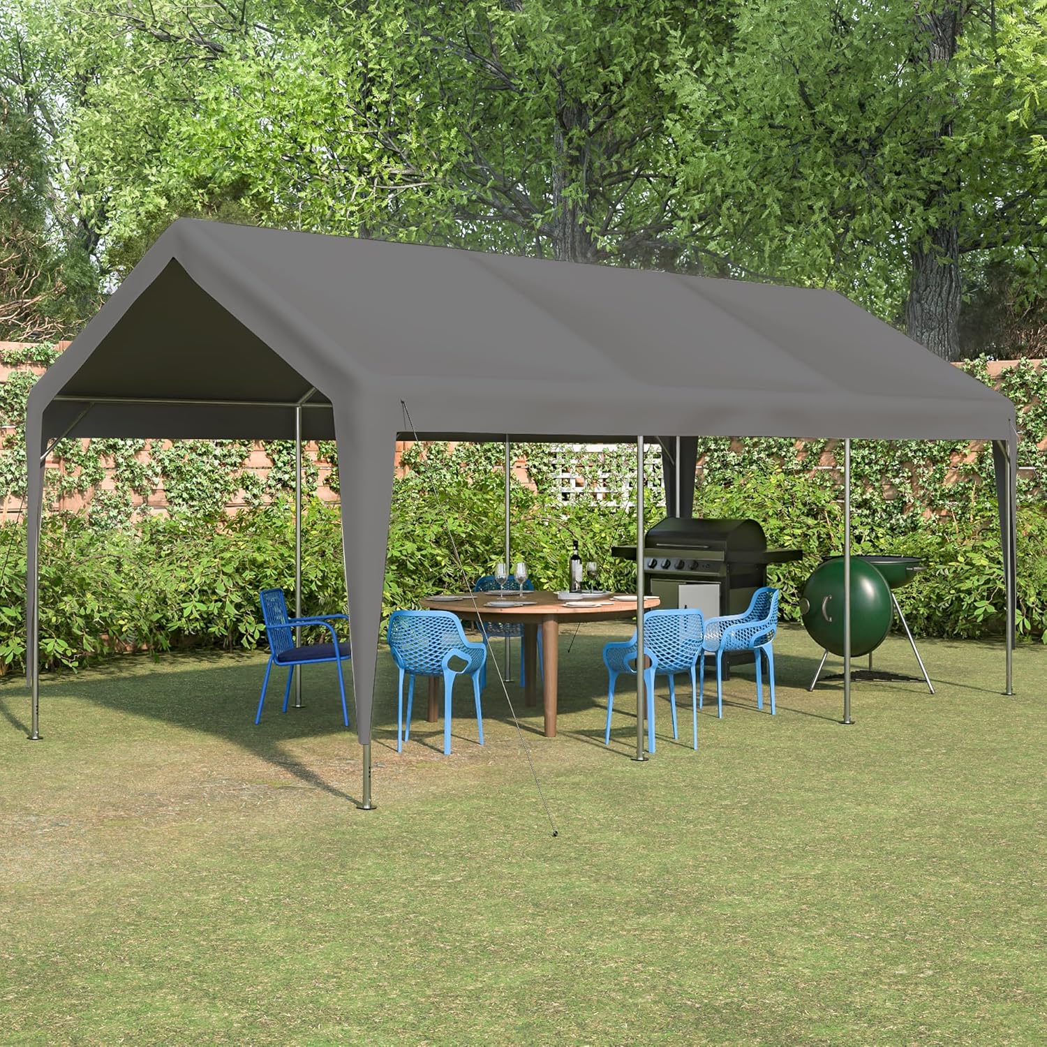 Carport Garage Zelt 3x6m, Grau – Winterfest mit Roll-Up-Fenstern, Abnehmbaren Seitenwänden & Dach – Lagerzelt, Stallzelt, Schutzabdeckung für Auto, SUV, Boot & LKW (10X20 FT Grau)
