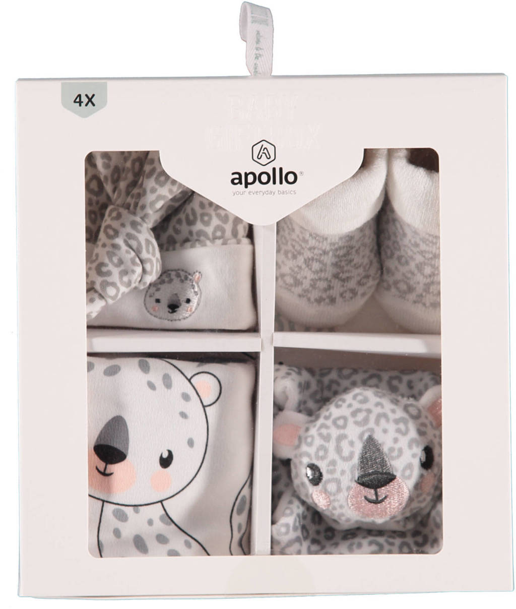 baby geschenkset Leopard lichtgrijs/wit