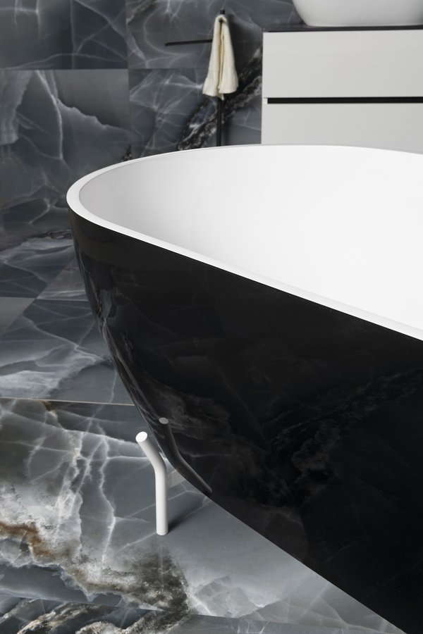 Polysan Reduta vrijstaand bad zwart/wit gegoten marmer 170x80x46cm