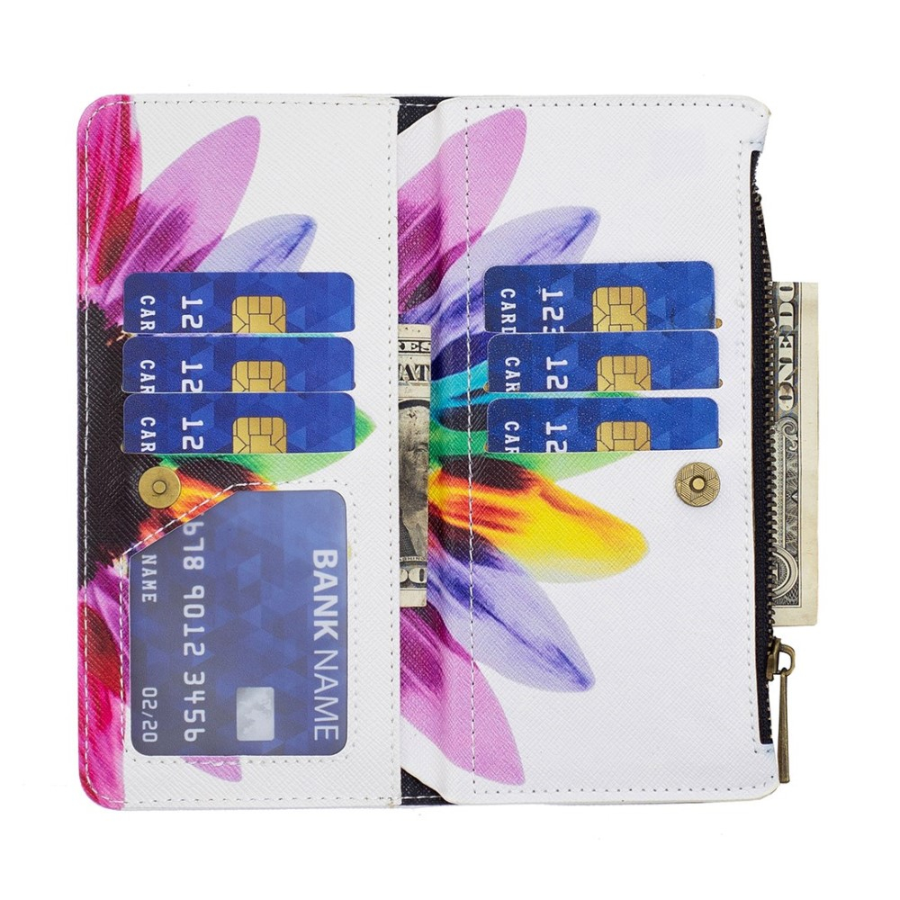 Samsung Galaxy S23 Ultra 5G Leder Wallet Etui Tasche mit 9 Kartenfächern   Münzfach - Sonnenblume