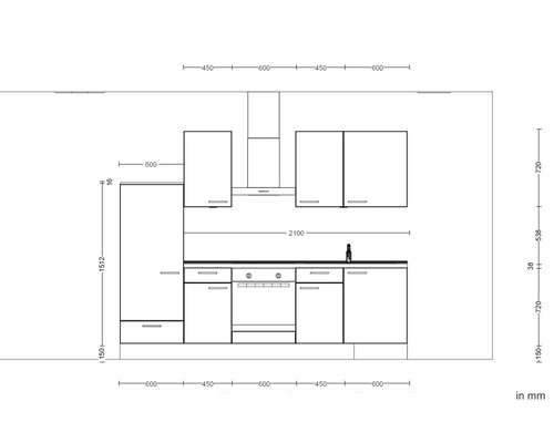 Nobilia Elements keukenblok met apparatuur Urban 270 cm alpinewit mat voorgemonteerde variant links 4004539052529