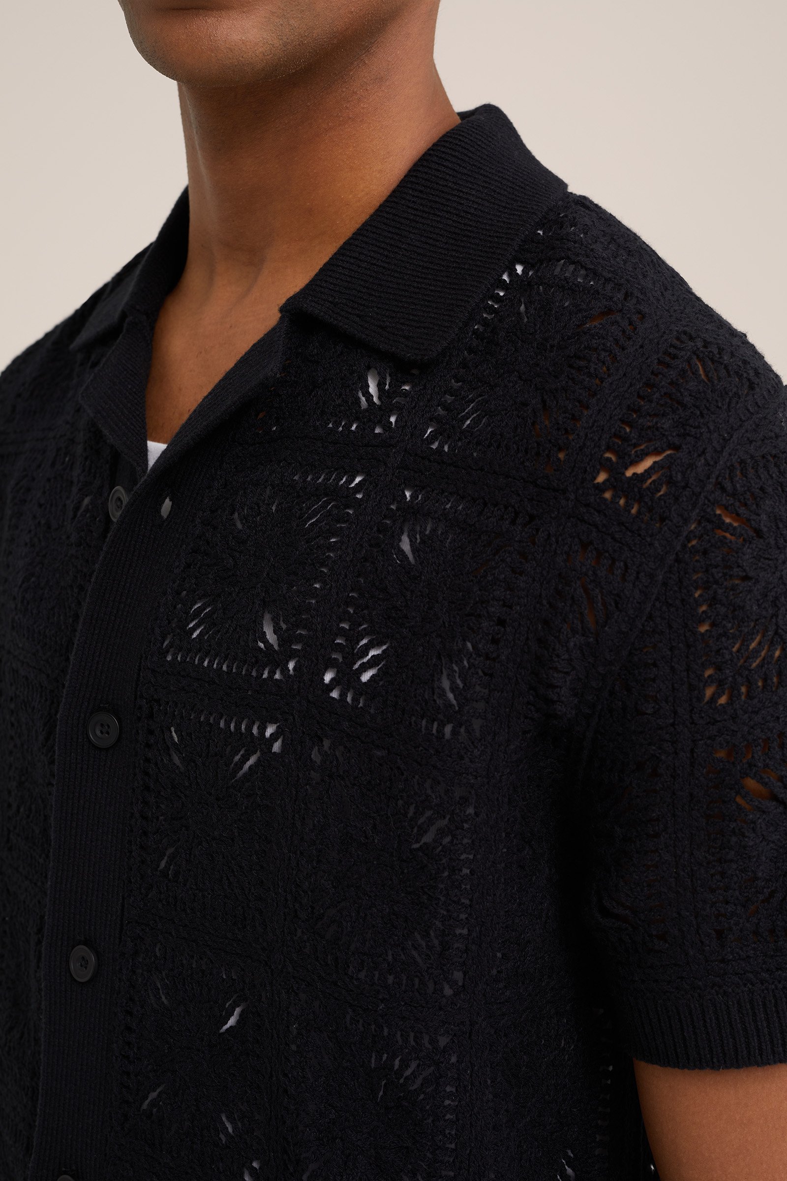 polo met opengewerkt dessin WE Fashion Zwart
