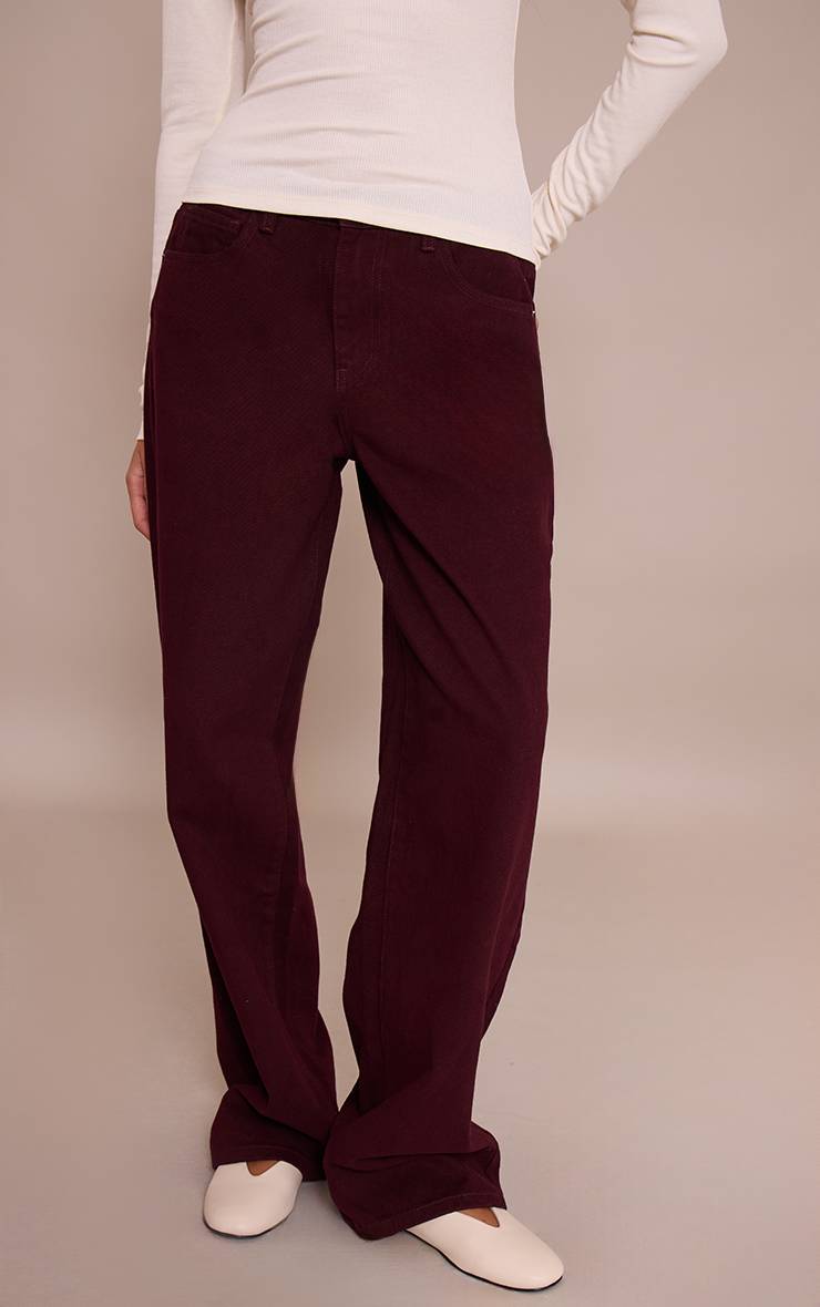Rouge Bordeaux Jean Droit Taille Mi-haute