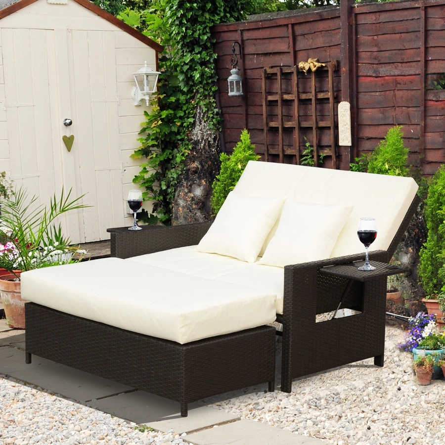 Outsunny Polyrattan Lounge-Sofa mit Kissen dunkelbraun