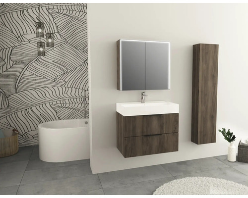 Jungborn QUATTRO SEDICI NOVE spiegelkast, 80 x 20 x 70 cm, walnoot, 2-deurs, LED, IP44