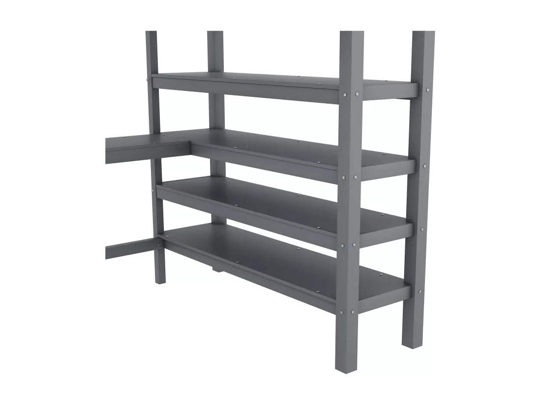 Lit mezzanine 140x200cm en bois - avec bureau et étagère de rangement - Gris