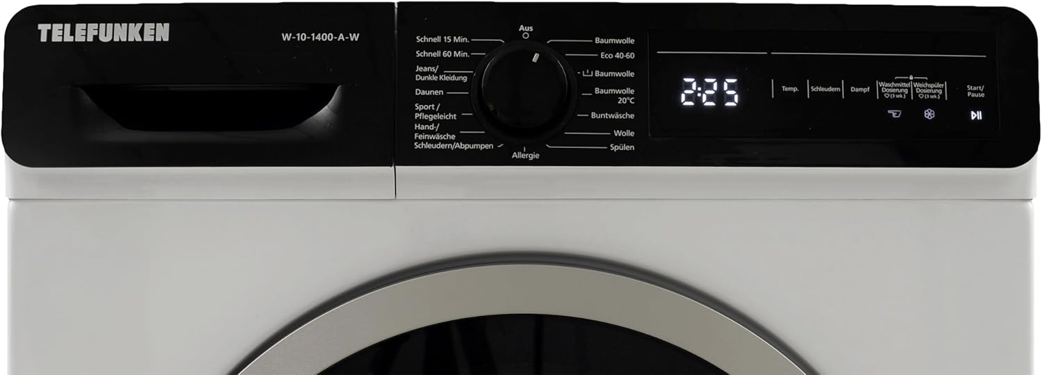Telefunken Waschmaschine 10kg mit Dampffunktion | 1400 U/Min. | Automatische Waschmitteldosierung | Inverter Motor | AquaStop | Schontrommel | Washing Machine mit 15 Programmen | W-10-1400-A-W weiß