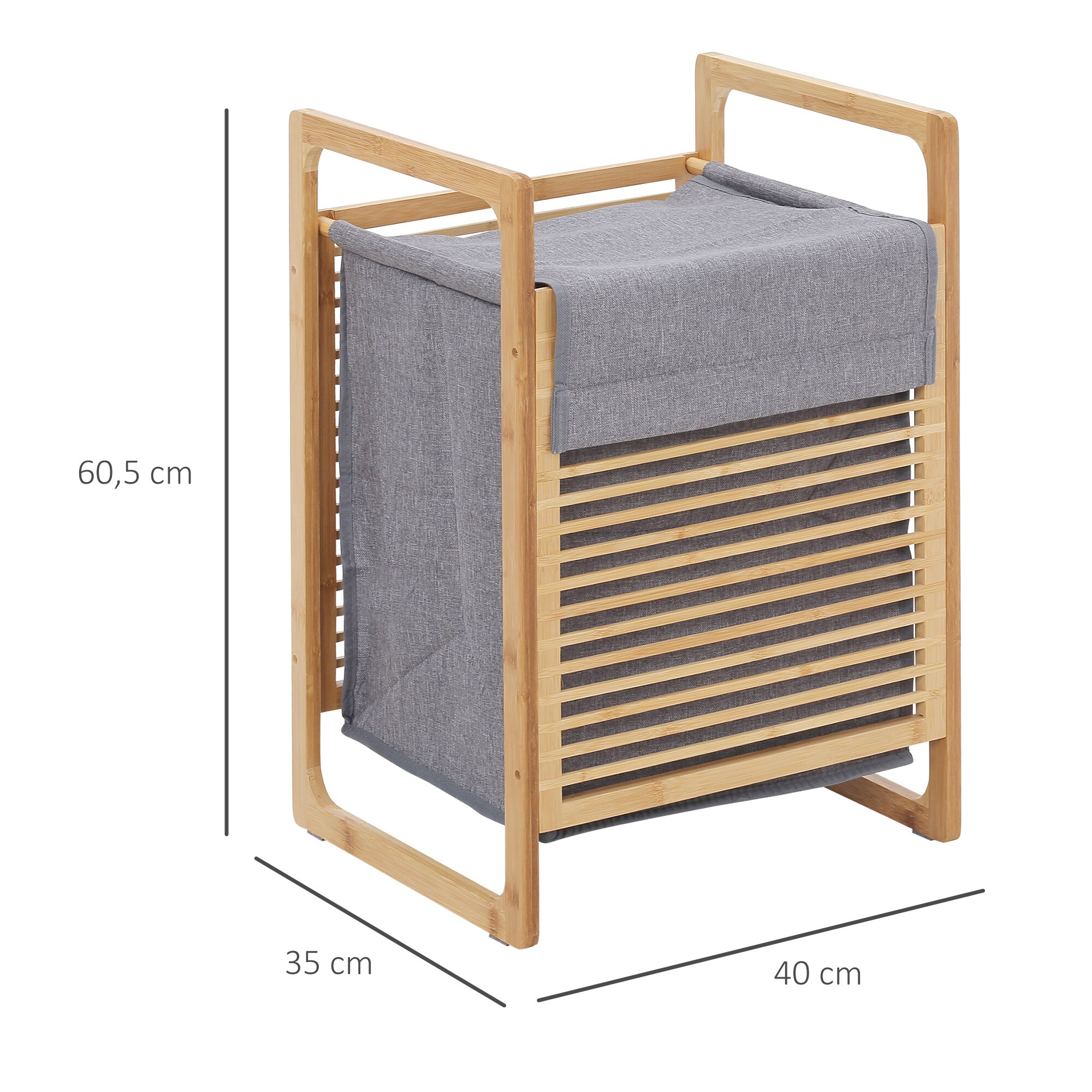 HOMCOM Wäschekorb mit Deckel natur, grau 40B x 35T x 60,5H cm