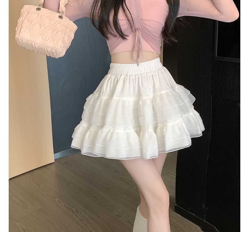 Mikiko - Balletcore High Rise Layered Mesh Mini A-lijn Rok