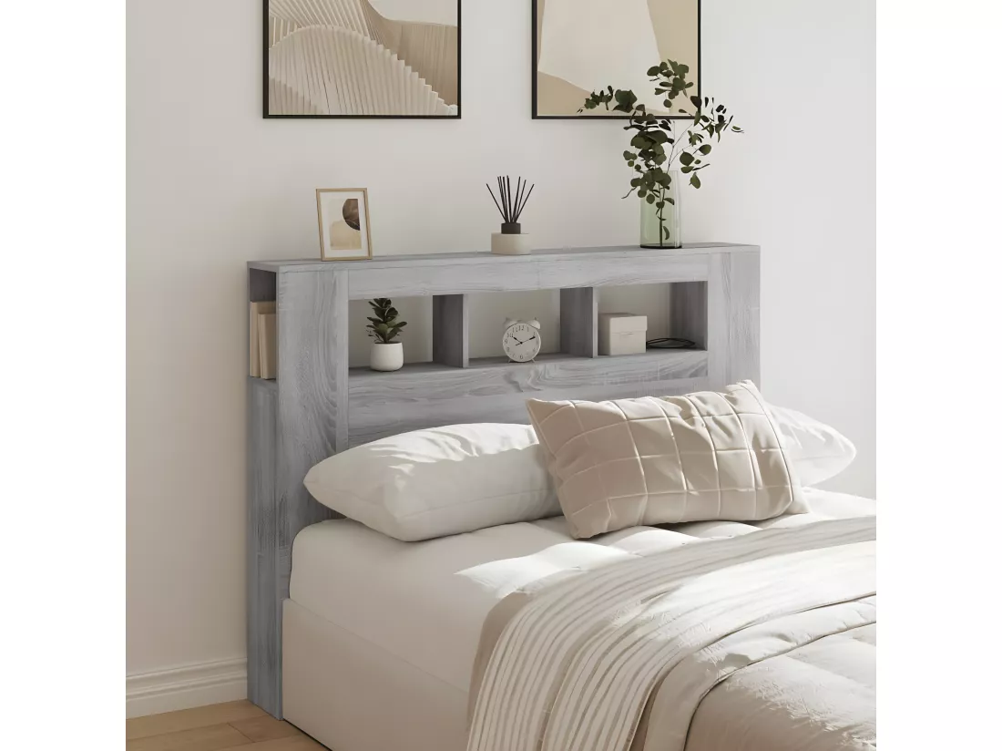 Tête de lit à LED sonoma gris 140x18,5x103,5 cm bois ingénierie