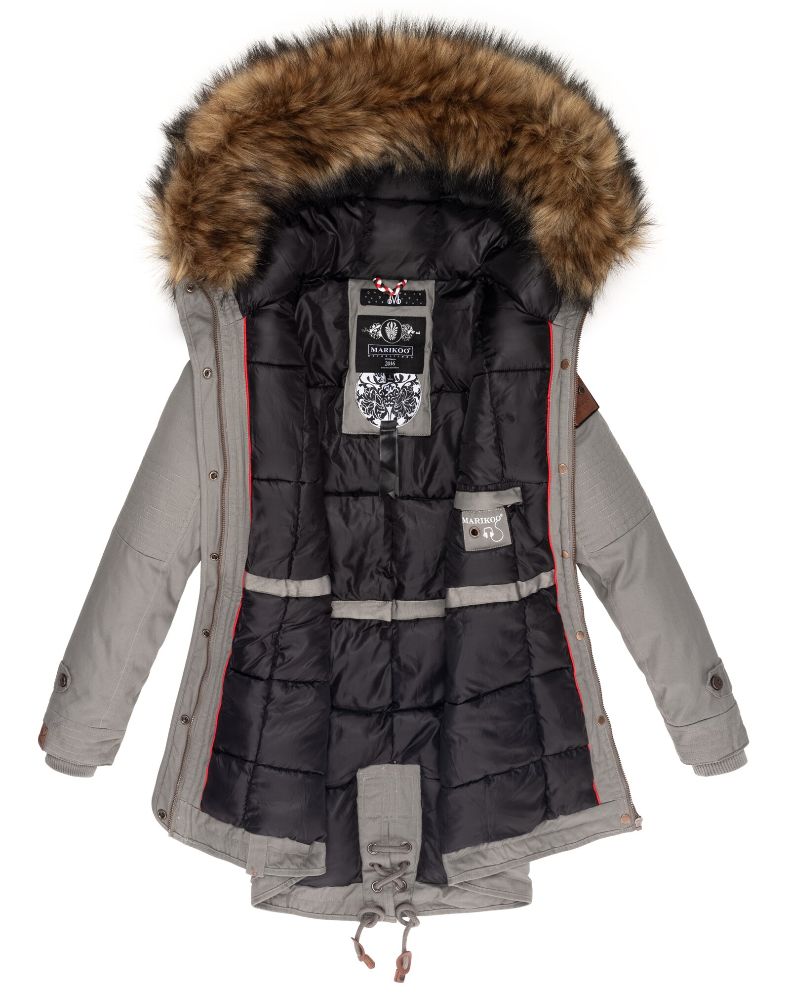 MARIKOO Damen Wintermantel stylischer Winterparka mit abnehmbarem Kunstfell Laviva Princess