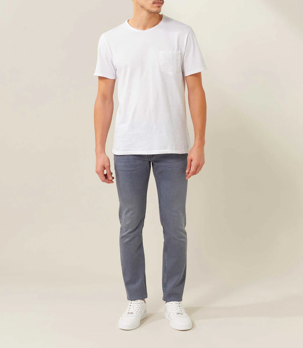 T shirt col rond blanc avec poche poitrine en lin 