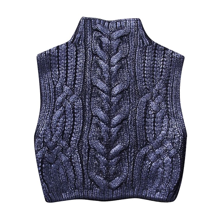 SugaYuja - Mock Neck Cable Knit Plain Crop Sweater Vest