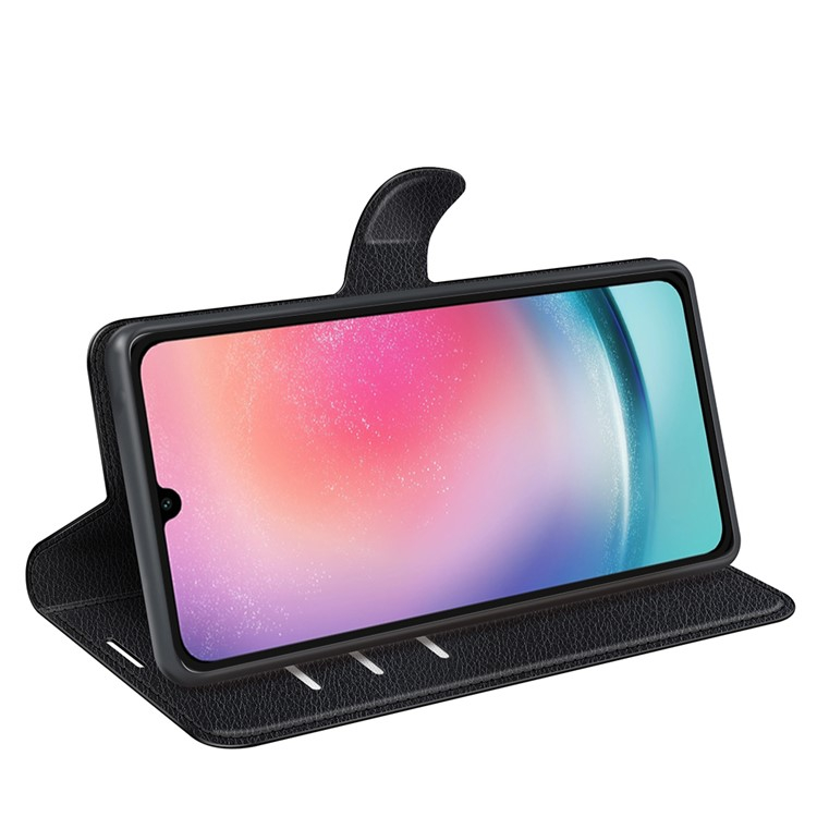 Samsung Galaxy A16 Leder Tasche Flip Cover Litchi Look - Schwarz