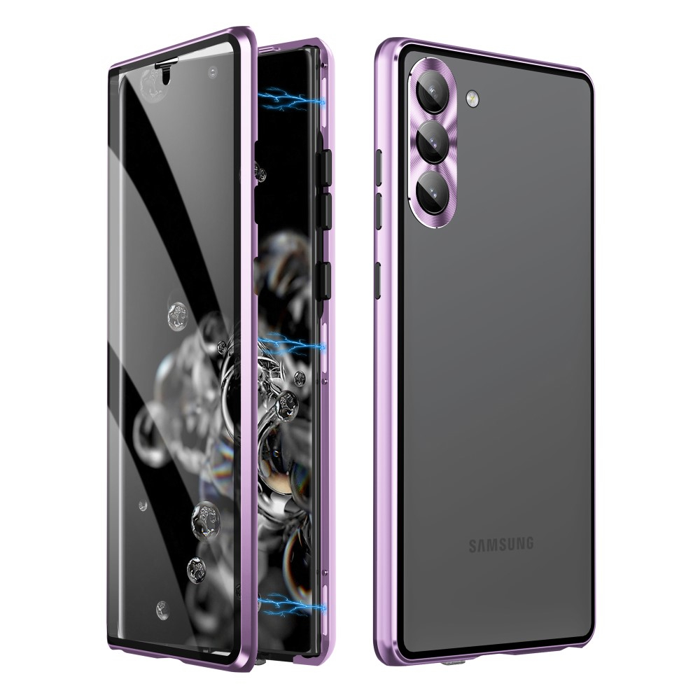 Samsung Galaxy S23 5G Magnetische Alu Schutzhülle mit Panzer Glas Backcover   Display- / Kameraglasschutz (Verschlussmechanismus) - Lila