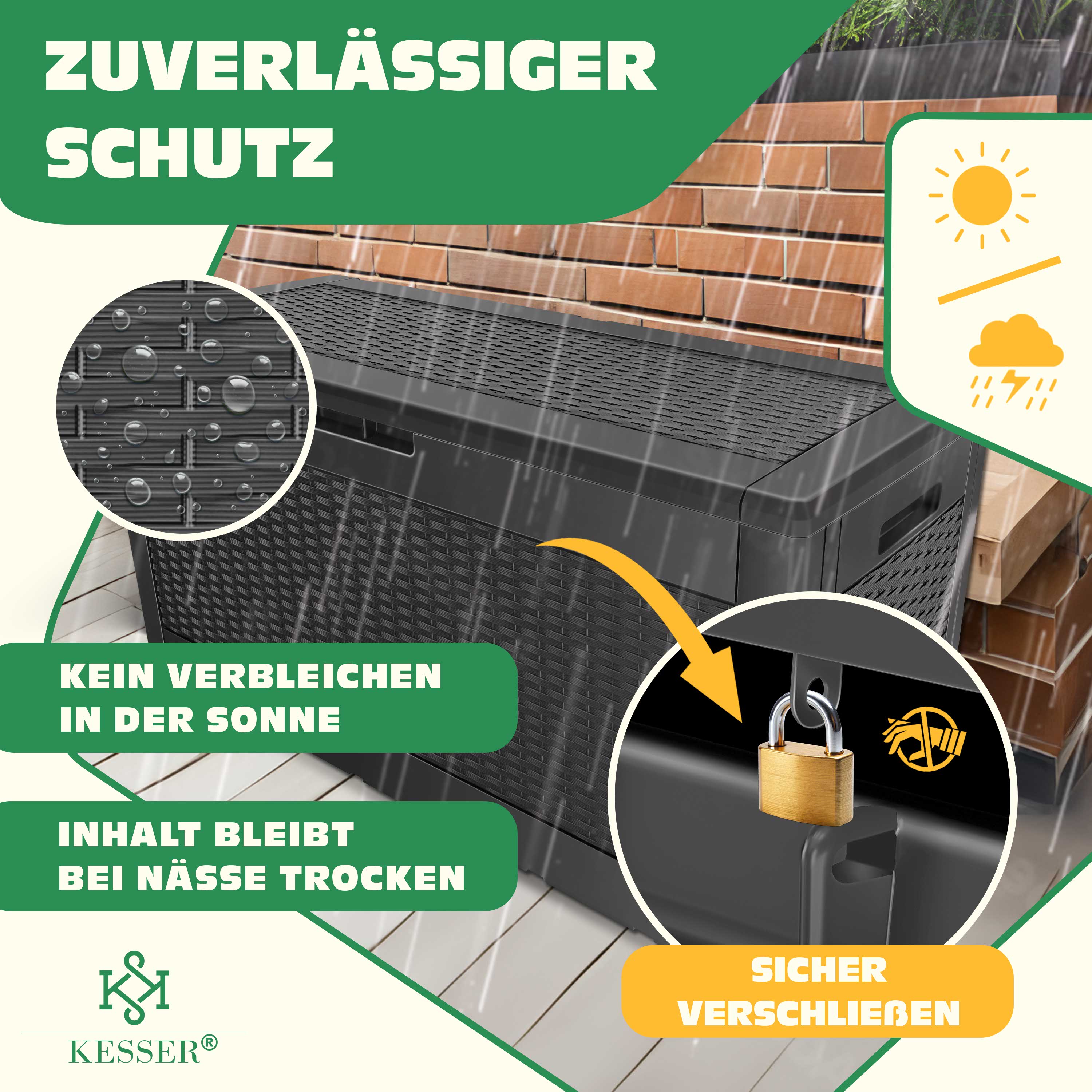 KESSER® Auflagenbox Kissenbox 310 Liter mit Rollen klappbarer Deckel Haltegriffe Rattanoptik Gartenbox wetterfeste Gartenkiste Aufbewahrungsbox