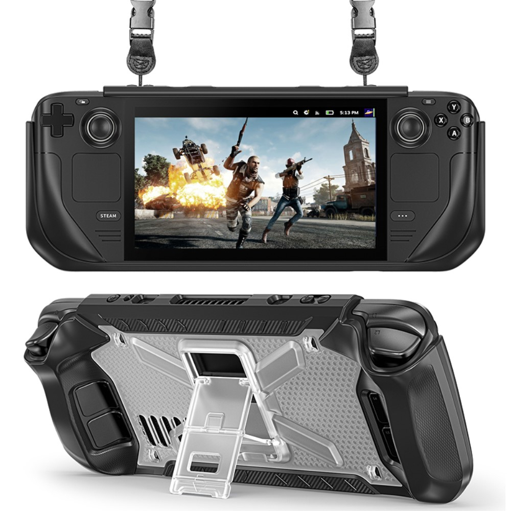 Steam Deck / OLED Silikon Case Schutzhülle Abdeckung mit Kickstand Halterung und Schultergurt - Transparent