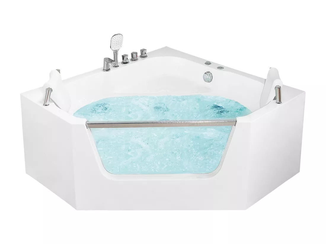 Baignoire balnéo d'angle blanche 150 x 150 cm CANTALLA