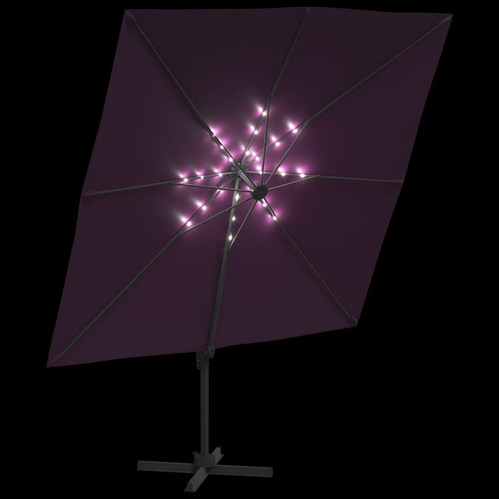 Parasol meuble de jardin cantilever à led 400 x 300 cm rouge bordeaux