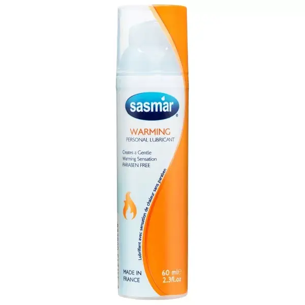 Lubrificante aquecedor Sasmar com sensação de aquecimento, frasco com bomba de 60ml