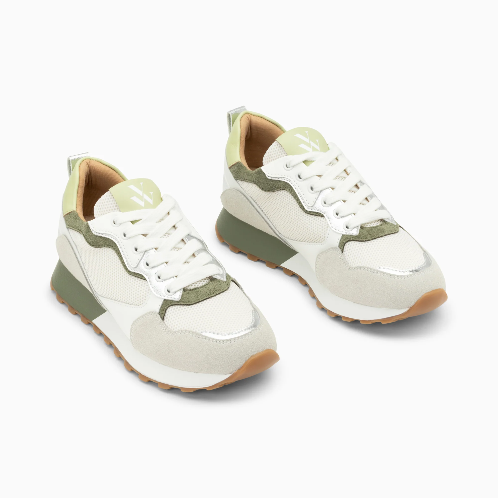 Sneakers-Baskets Margaux gris et vert à semelle running