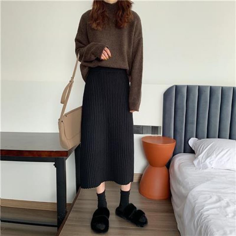 Sisyphi - Hoge taille geribbelde midi-kokerrok