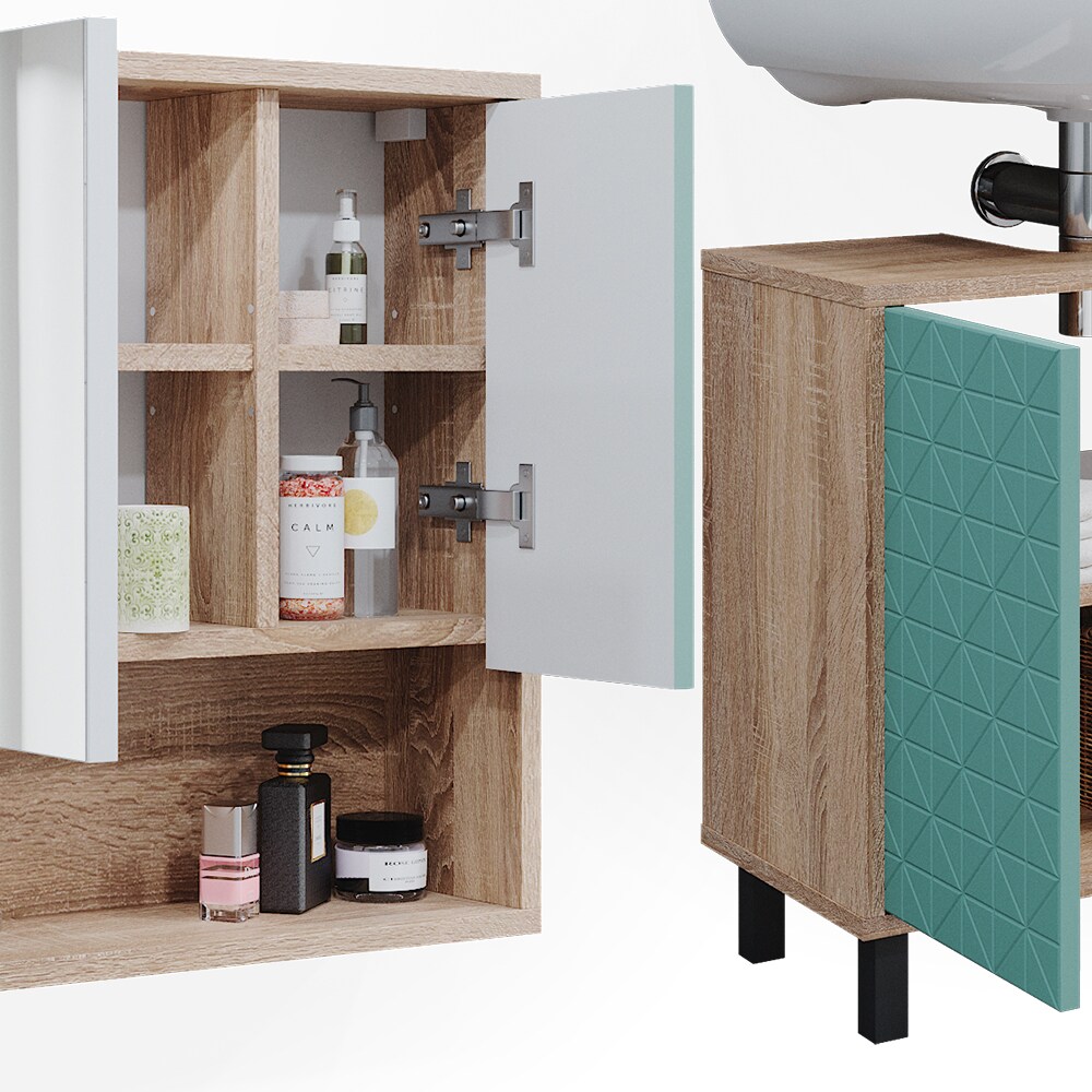 Vicco Badmöbel-Set Agasta sonoma, Badezimmerschränke 3D Optik