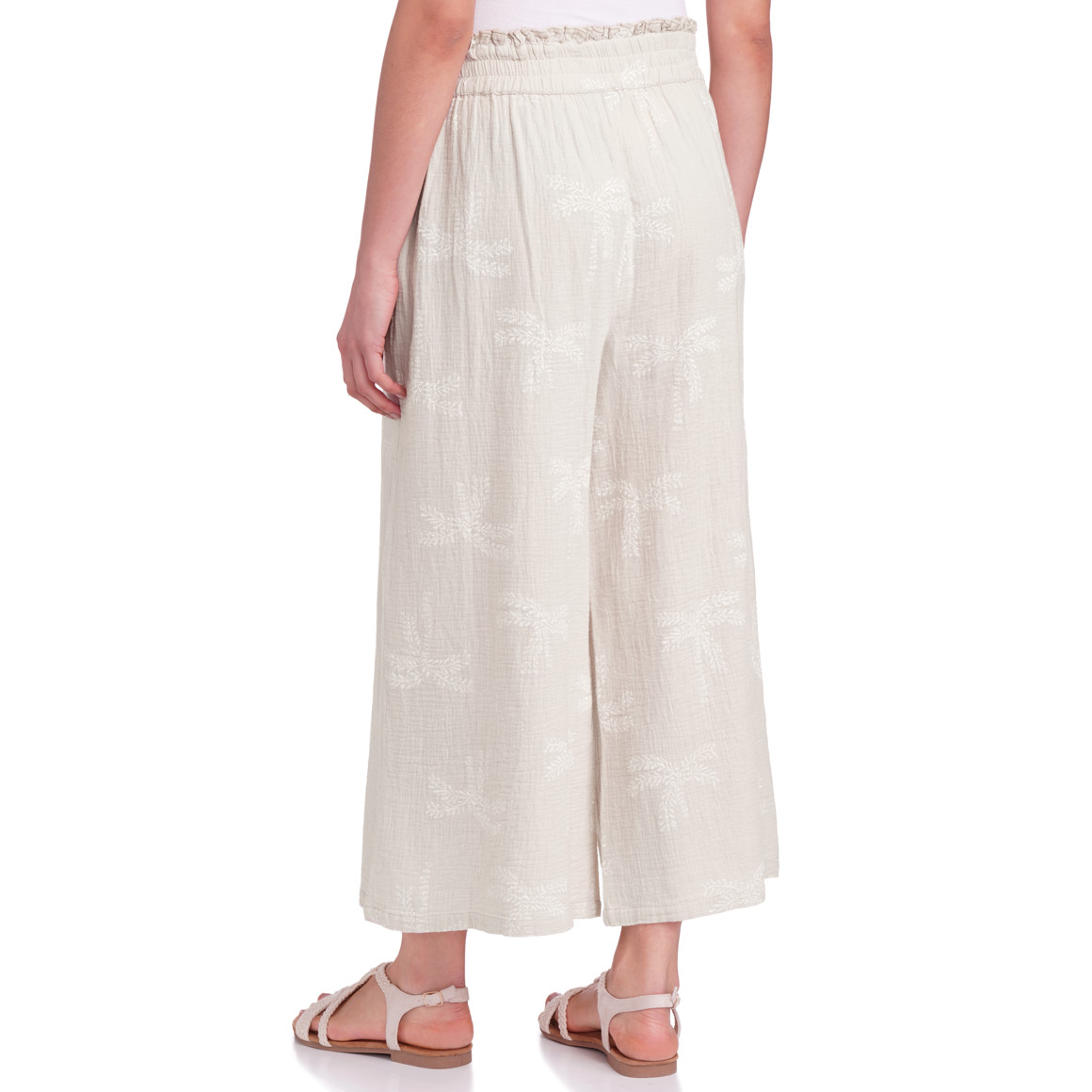 Gina Damen Musselin-Hose mit gerüschtem Bund beige