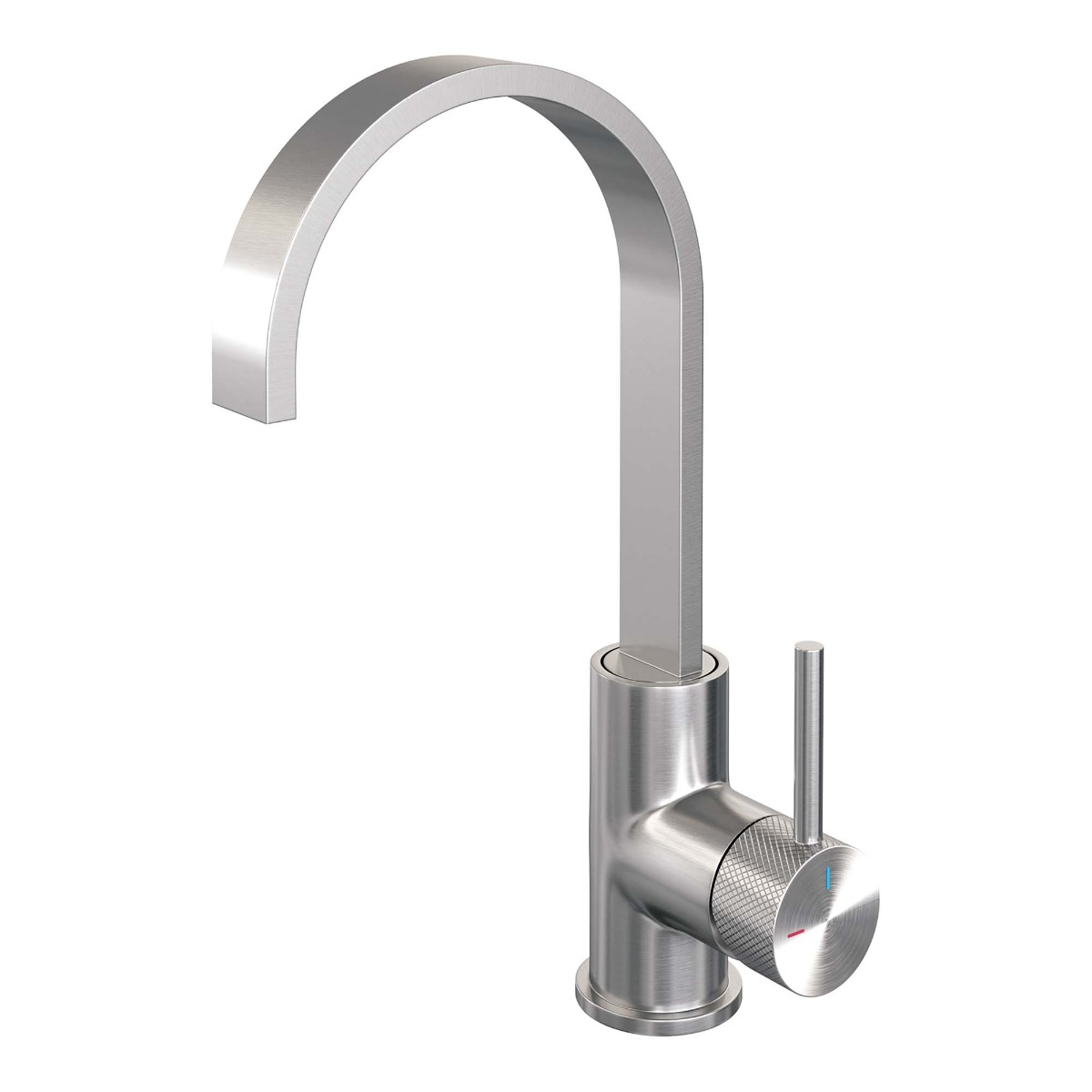 Brauer Brushed Carving wastafelkraan met platte uitloop, ronde handgreep en ColdStart RVS geborsteld PVD