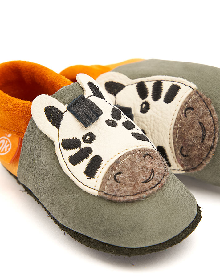 Leder-Hausschuhe ZUMA DAS ZEBRA in grau