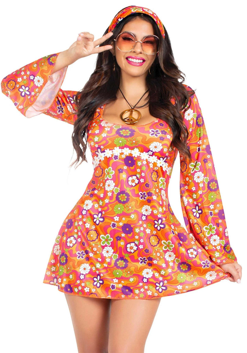Hippie 60S Jurk Dames Bloemen Leg Avenue