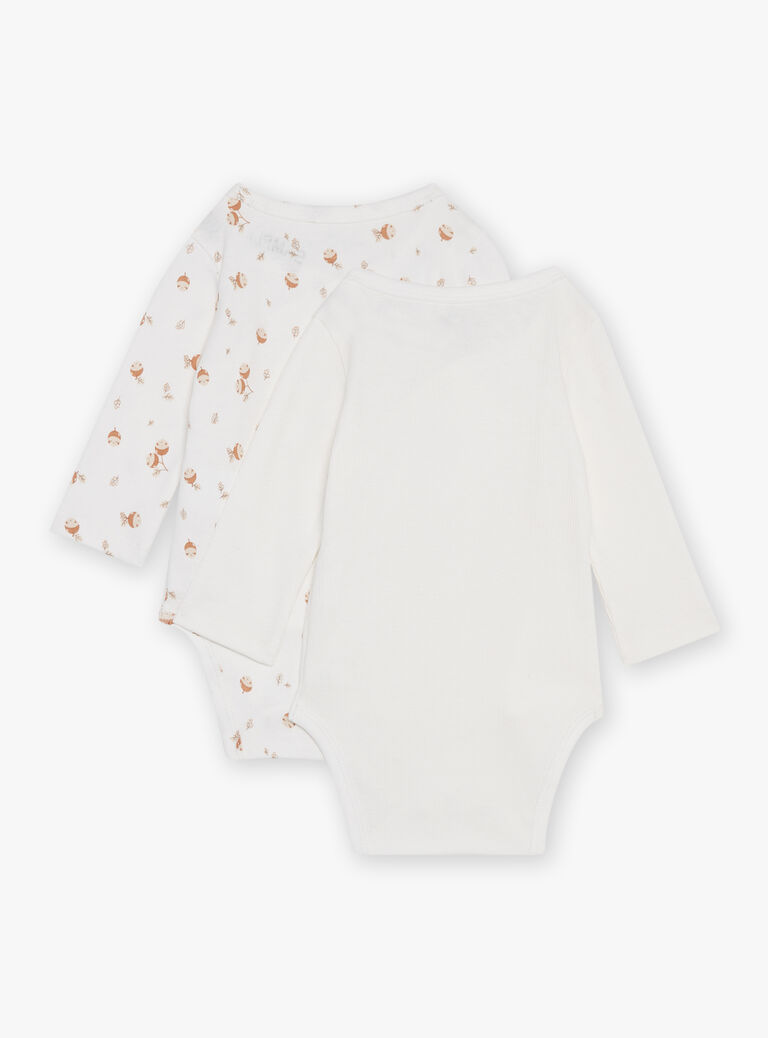Lot de 2 body écrus côtelés en coton biologique