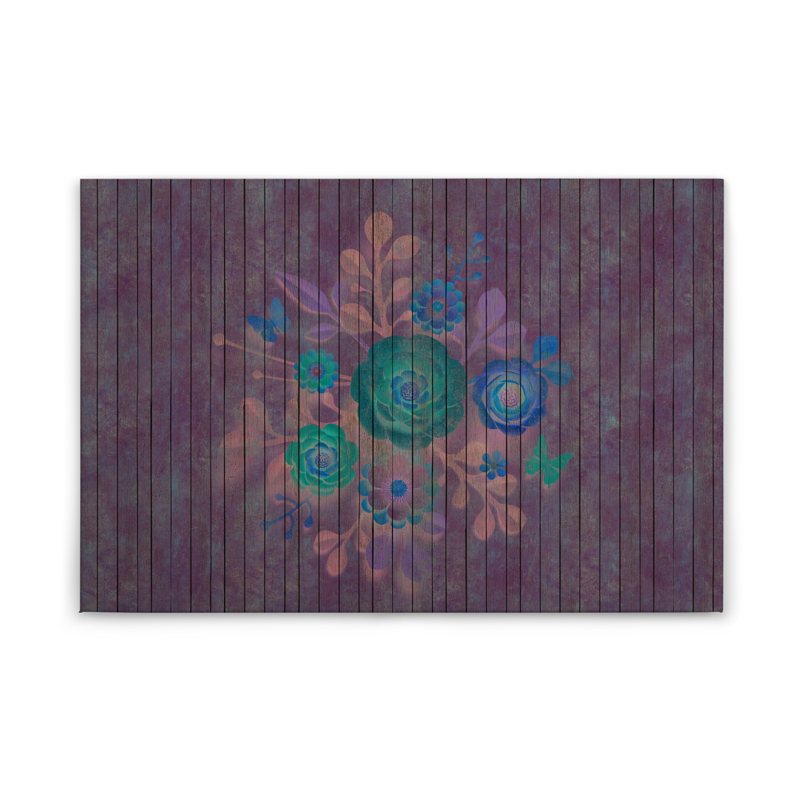 Leinwandbild BLUMEN AUF HOLZ- lila-blau - 90x60 cm
