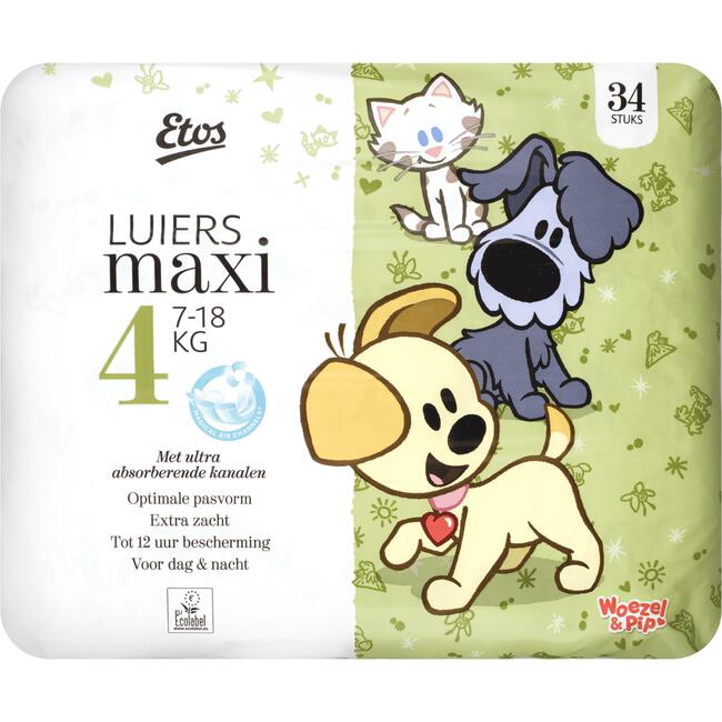 Etos Woezel & Pip Luiers Maxi Maat 4 7-18 kg 34 stuks