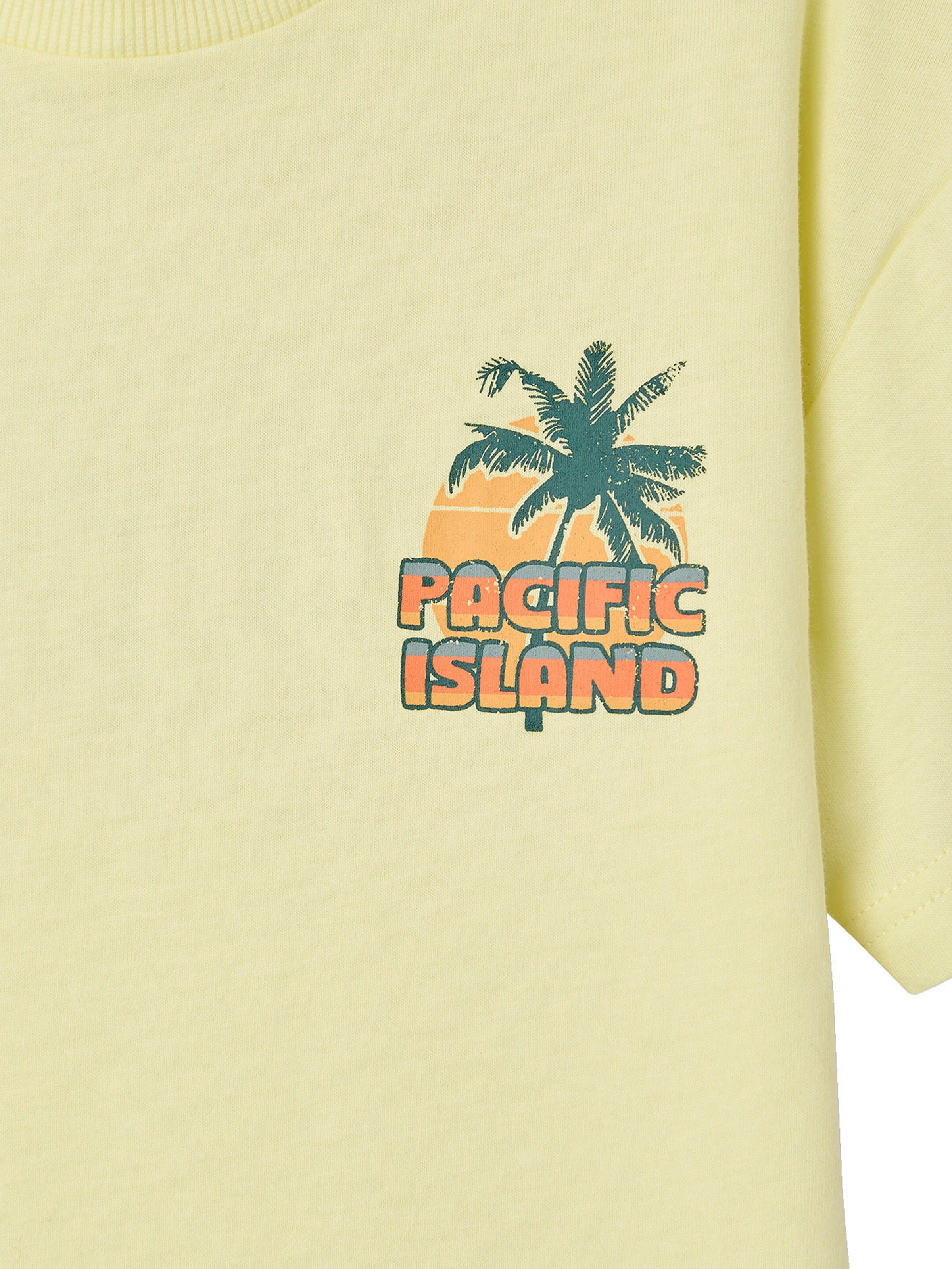 Vertbaudet Jungen T-Shirt mit Motiv vorn und hinten, mit Recycling-Baumwolle hellgelb
