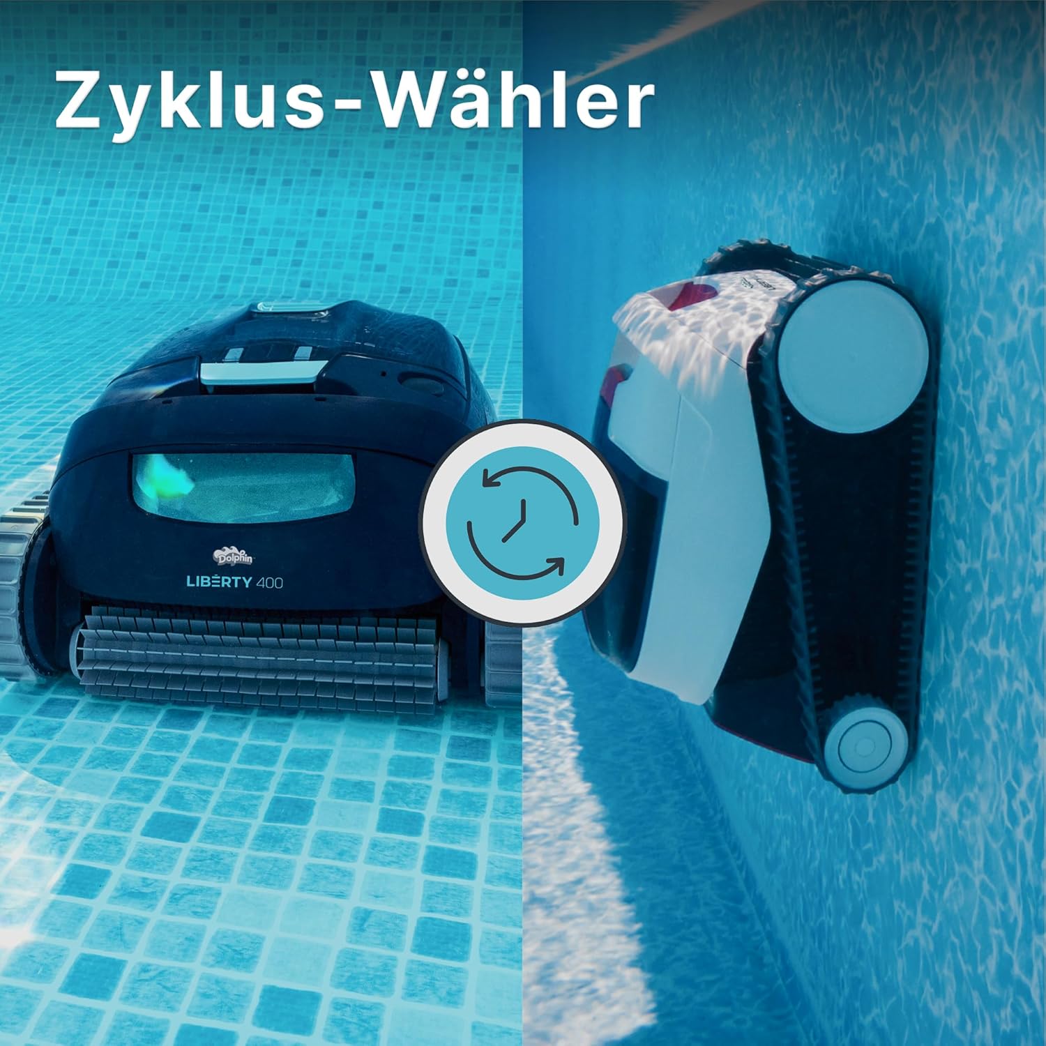 Dolphin Liberty 400 Poolreiniger Poolroboter Akku mit 2.5h Aufladen, Boden, Wand und Wasserlinie für Einbaupools bis 10m, Ultrafein-Filter, Intelligente Kontrolle App