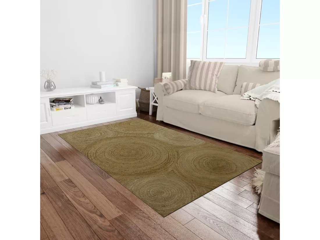 Tapis rectangle 100% jute tressé - Motifs circulaires - 200 x 290 cm - Naturel - YVAYA